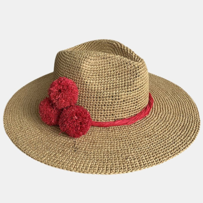 Hats Camalya | Basile Hat Naturel-Pompons Corail