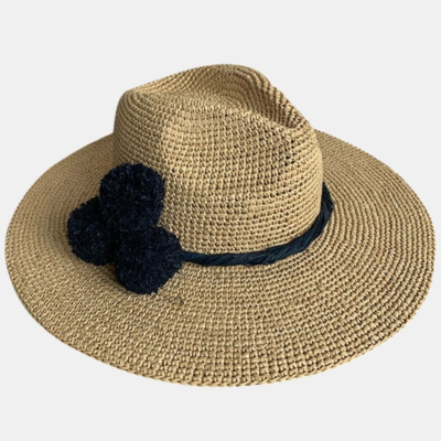 Hats Camalya | Basile Hat Naturel-Pompons Marine